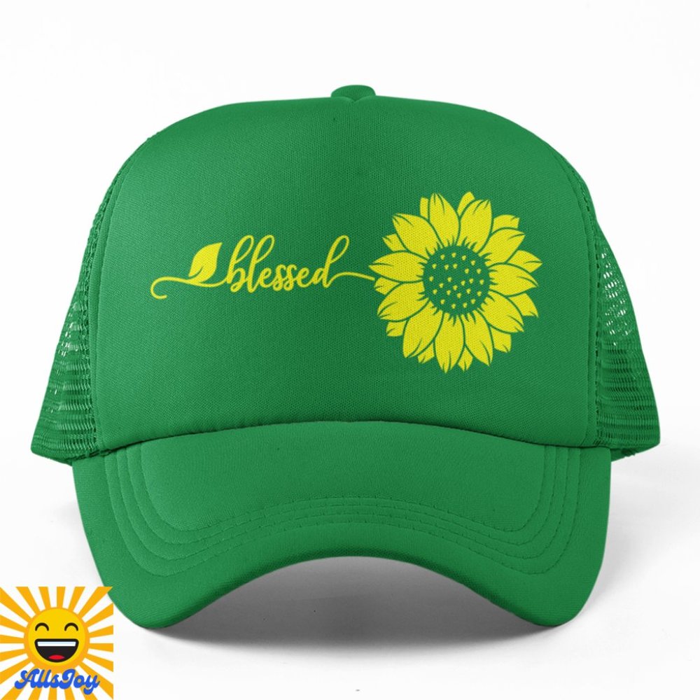 BLESSED SUNFLOWER Foam Trucker Hat Snapback Cap Green